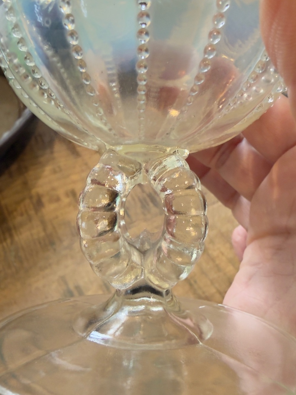 GLOWS! Rare, Vintage Northwood Opalescent Beaded Panels Pattern Compote/Vase - Picture 3 of 7